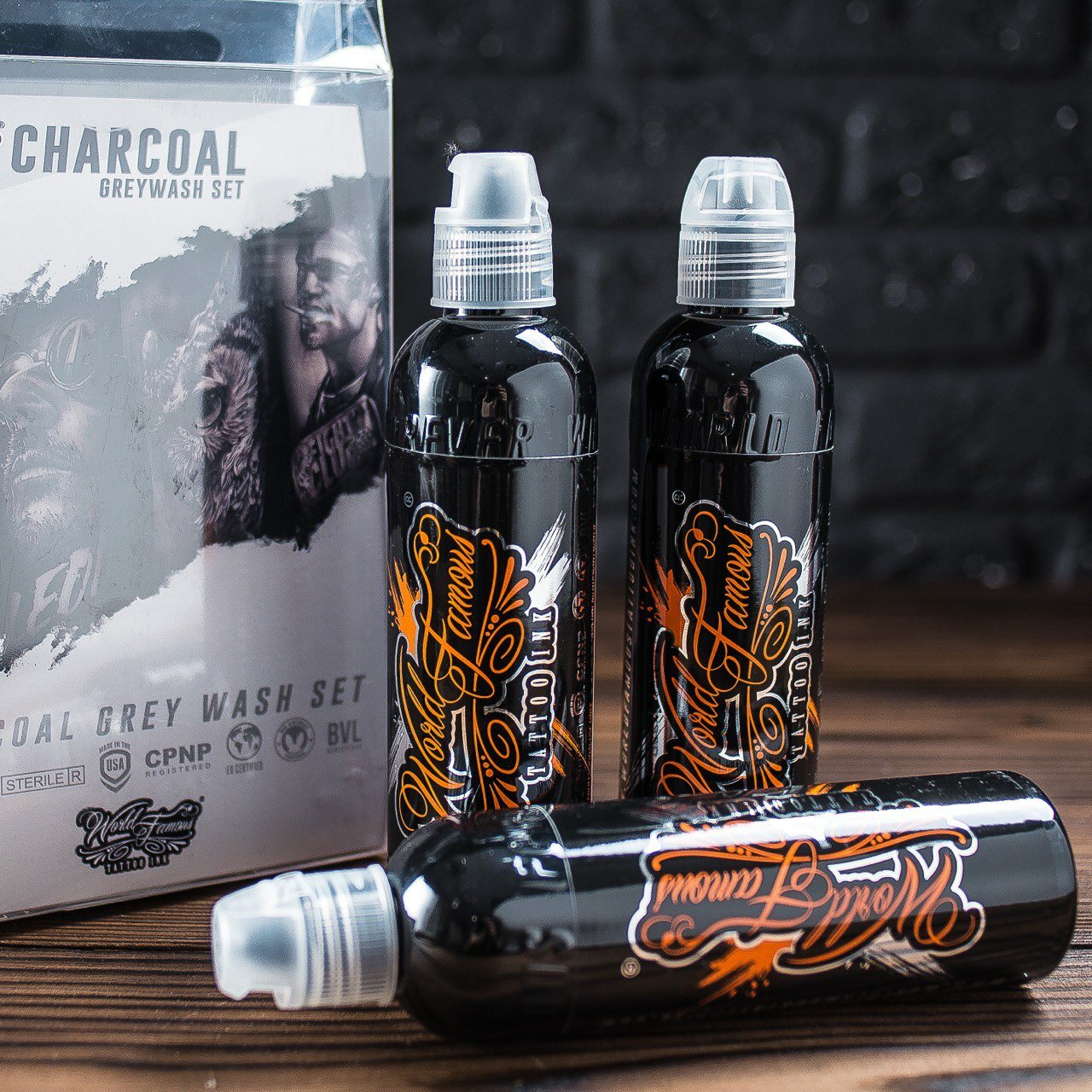 Набор пигментов World Famous - Charcoal Greywash Set 3, краска для тату теневая грейвош - 30 мл — фото 1