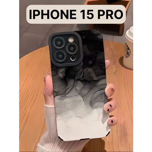 Защитный чехол на айфон 15 про силиконовый противоударный бампер для Apple с защитой камеры, чехол на iphone 15 Pro, белый/черный