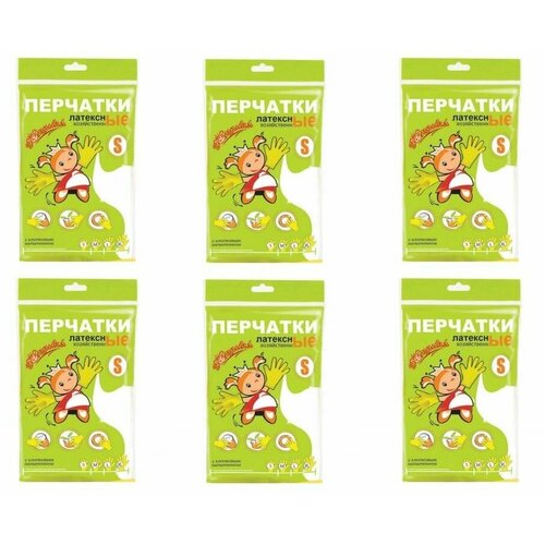 Золушка Хозяйственные латексные перчатки желтые S 6 уп 1237₽
