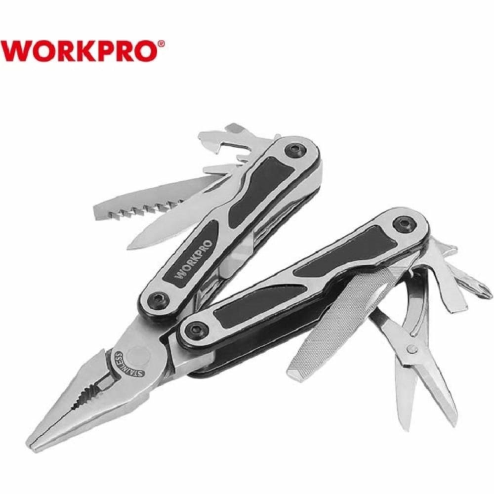 Многоцелевые плоскогубцы WORKPRO 15в1, 150 мм WP382009, нержавеющая сталь, серый