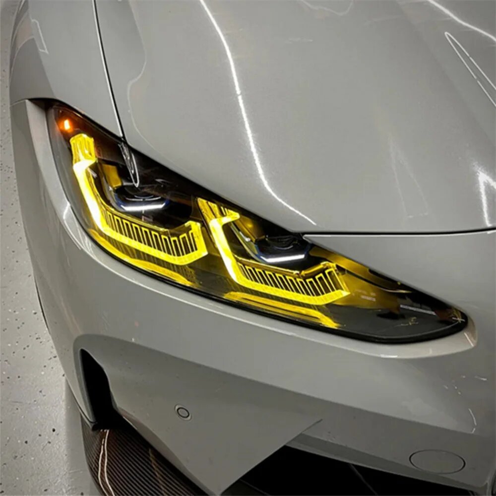 Желтые лимонные дневные фотообои для 2021 2022 BMW M3 M4 G22 G23 G26 G80 G82 G83 430i M440i, лазерная фара для дневных ходовых огней, Stardard LED Light, YELLOW, 63217217312