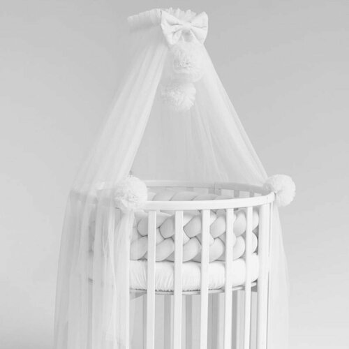 Балдахин на детскую кроватку с бантом и помпонами цвет Белый 2171₽