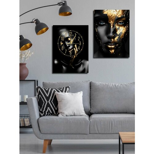 Картины - часы настенные на холсте LOFTime 2 шт 30Х40 девушки черн ЗОЛ Ч-623-3040