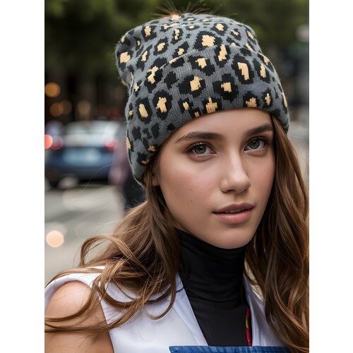 фото Шапка бини для женщин, размер 54-58, черный, коричневый liberty_store