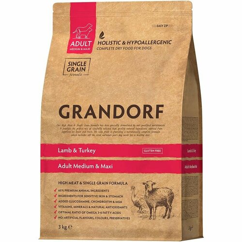 Корм для собак Grandorf Adult Medium&Maxi для средних и крупных пород ягненок с индейкой 3 кг