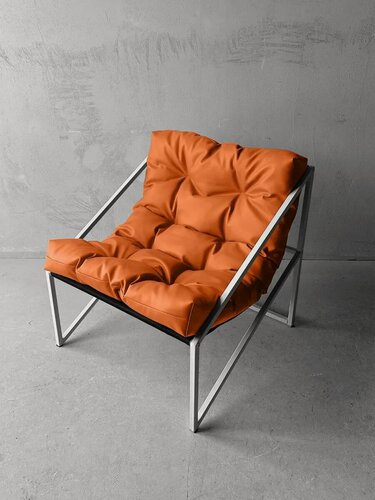 Изображение товара Кресло мягкое удобное для отдыха, уличное, на балкон, на веранду, в стиле лофт, минимализм, Слэш + кожзам рыжий