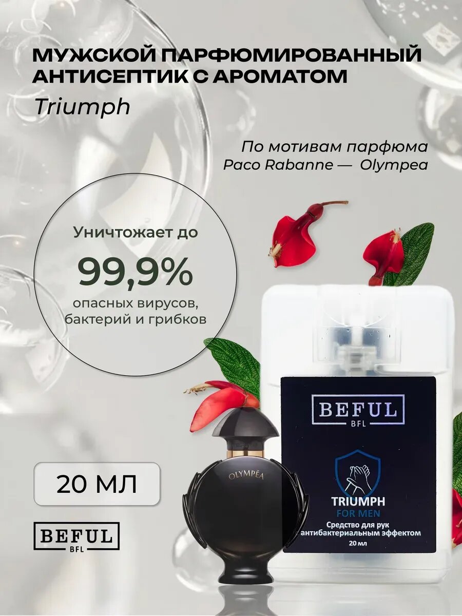 Карманный мужской парфюмированный антисептик для рук TRIUMPH, спиртовой санитайзер, 20 мл