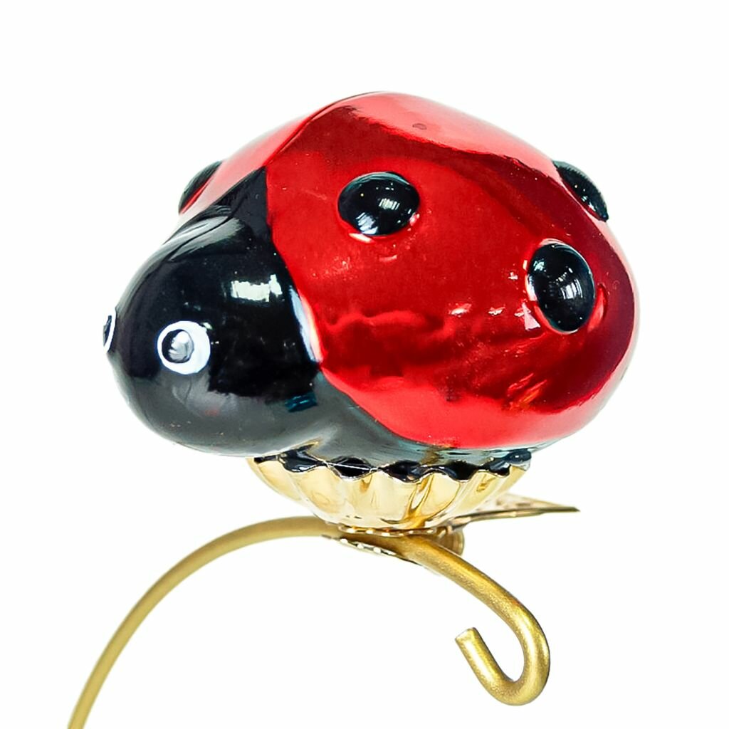 Елочная игрушка фигурка стеклянная "Божья коровка большая-3" 7х5,9х5,2см, ручная художественная роспись, подарочная упаковка