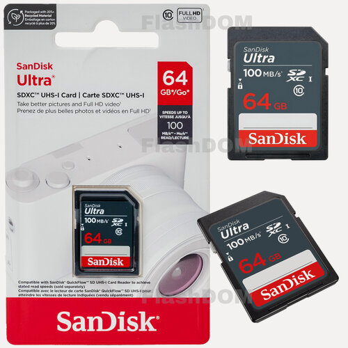 Изображение товара Карта памяти SanDisk SDHC 64 ГБ Ultra Class 10 UHS-I U1 (100 Mb/s)