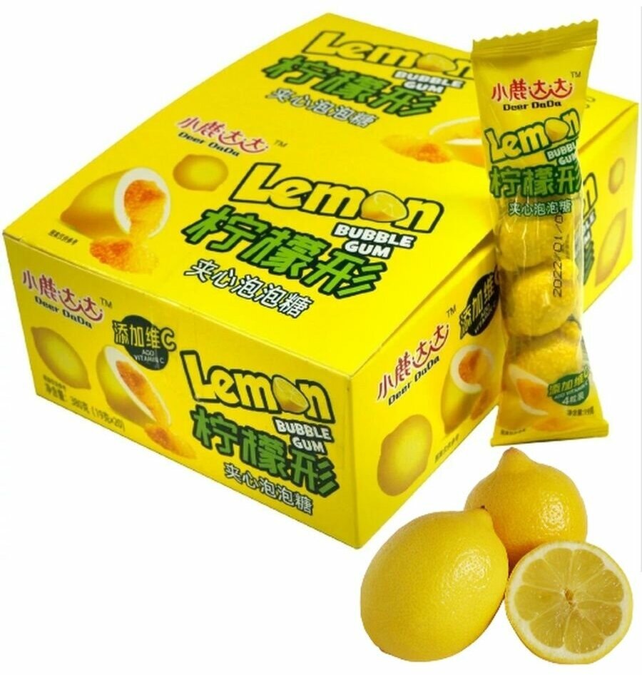 Жевательная резинка фруктовая Лимон с начинкой 19 г * 20 шт - фотография № 1