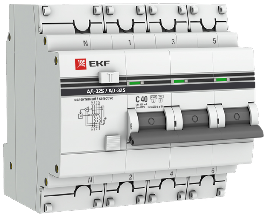 Дифференциальный автомат EKF АД-32S 4П C 4.5 кА AC электронный