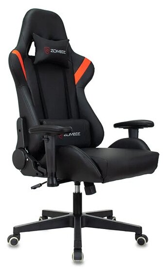 Кресло игровое Zombie Formula черный/красный экокожа / Компьютерное геймерское кресло, 2 подушки, крестовина пластик