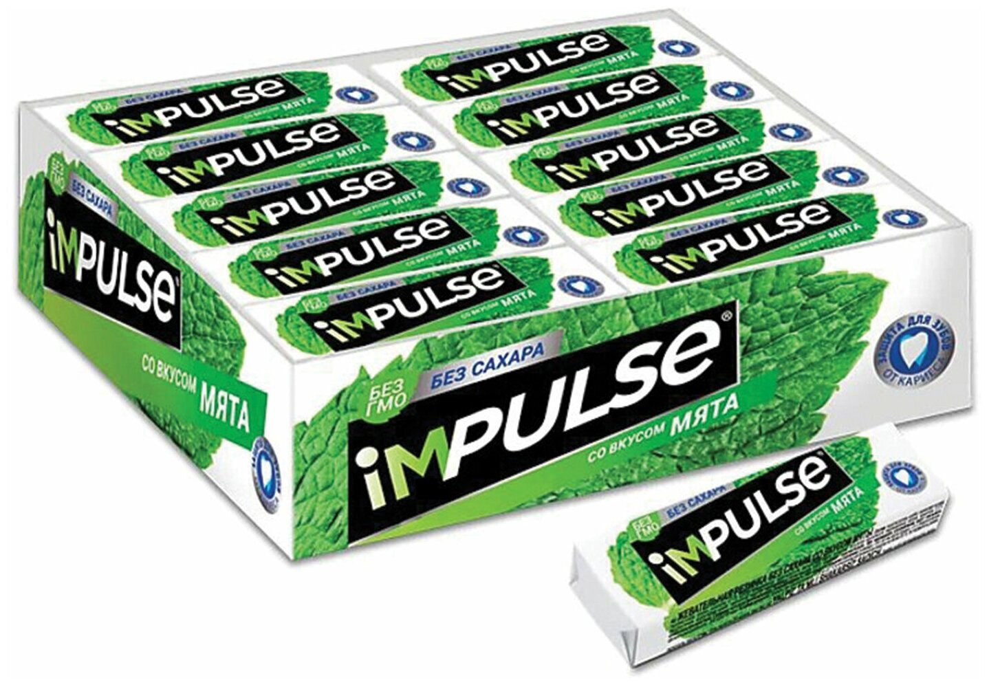 Жевательная резинка IMPULSE со вкусом Мяты без сахара 10 подушечек 14 г ВВ003