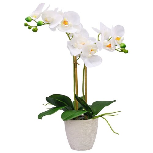 Искусственные цветы Орхидея Фаленопсис 2 ветки в керамическом белом кашпо