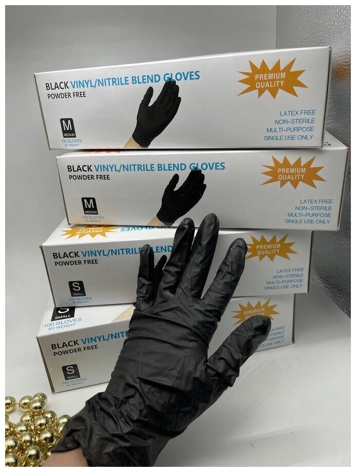 Нитриловые перчатки 100шт(50пар) Nitrile Gloves, черные, размер M - фотография № 5