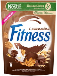 Готовый завтрак Nestle Fitness Хлопья из цельной пшеницы с темным шоколадом, обогащенные витаминами и минеральными веществами, пакет, 180 г