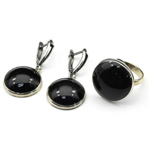 Комплект бижутерии: серьги, кольцо, обсидиан, размер кольца 18, коричневый, черный комплект бижутерии серьги кольцо обсидиан размер кольца 18 5 коричневый черный