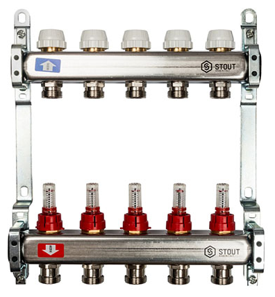 Коллектор из нержавеющей стали с расходомерами Stout 5 выходов