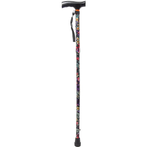 Трость cкладная опорная с Т-образной деревянной ручкой 10121, расцветка "цветы" с УПС, для ходьбы, для взрослых, пожилых людей и инвалидов