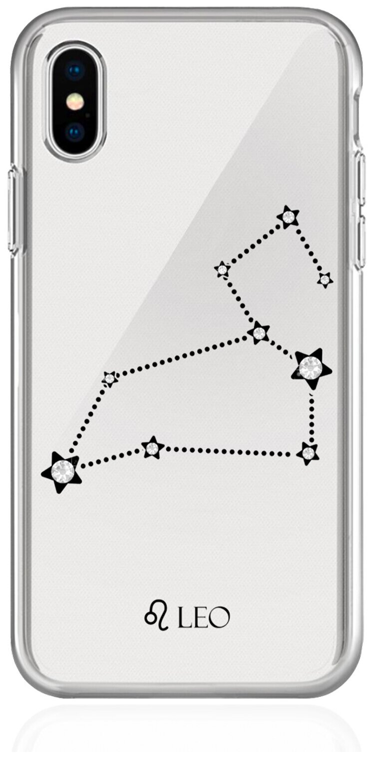 Прозрачный силиконовый чехол с кристаллами Lux для iPhone X/XS Знак зодиака Лев Leo для Айфон 10/10с