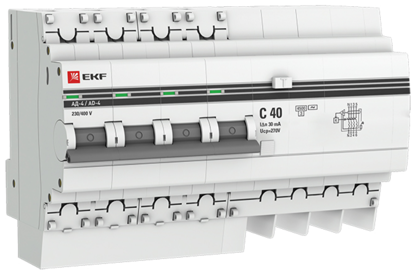 Дифференциальный автомат EKF АД-4 4П C 4.5 кА AC электронный