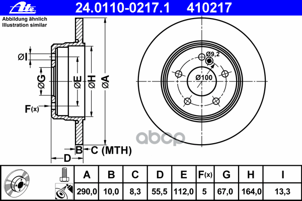 24.0110-0217.1_Диск Тормозной Задний! Mb W124/W210 2.0-4.3 96> Ate арт. 24011002171