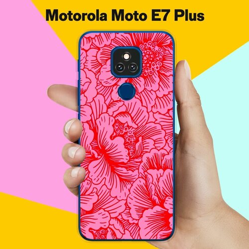 Силиконовый чехол на Motorola Moto E7 Plus Цветы красные / для Моторола Мото Е7 Плюс силиконовый чехол на motorola moto e7 plus ленивец спит для моторола мото е7 плюс