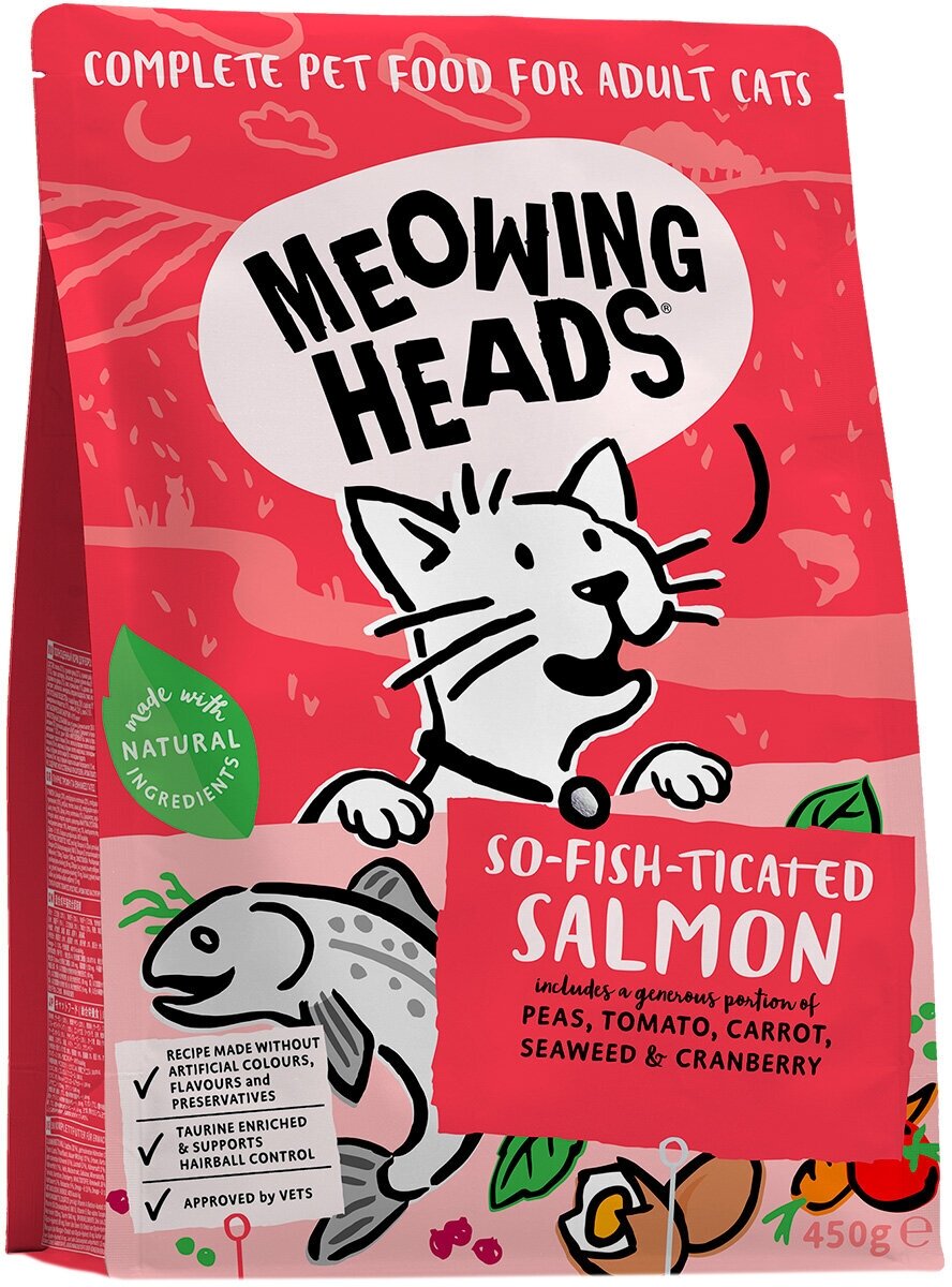 MEOWING HEADS Фиш-гурман для взрослых кошек с лососем, курицей и рисом (0,45 кг)