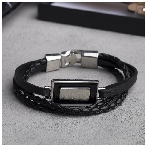 фото Жесткий браслет, размер 21 см, серебряный, черный нет бренда