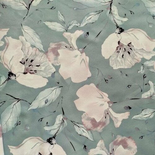 Ткань плательная Супер софт (Ниагара), ткань для шитья блузки, юбки, платья, хаки с белыми цветочками, 1 м х 150 см