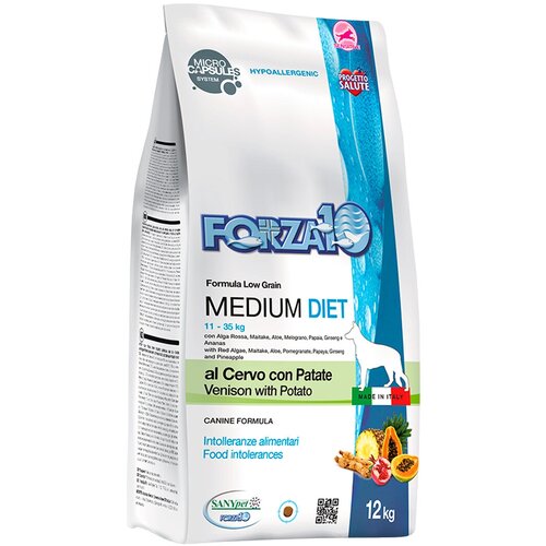 FORZA10 DOG MEDIUM DIET монобелковый для взрослых собак средних пород при аллергии с олениной и картофелем (1,5 кг х 6 шт)