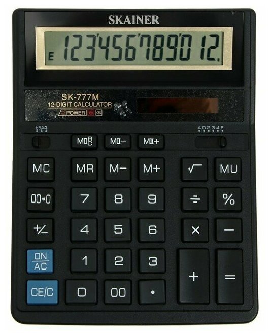Калькулятор настольный большой SKAINER SK-777M 12 разрядов двойное питание двойная память 157x200x32 мм черный