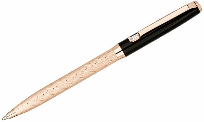 Ручка шариковая Delucci "Terra" синяя 1,0мм, корпус розовое золото/черный, с кристаллом, подарочная упаковка, 271136
