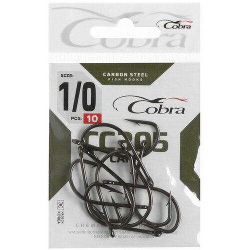 Крючки карповые Cobra Carp CC305, размер 1, 10шт.