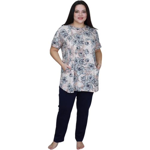 Комплект МАХИС, футболка, брюки, короткий рукав, размер 66-68, бежевый