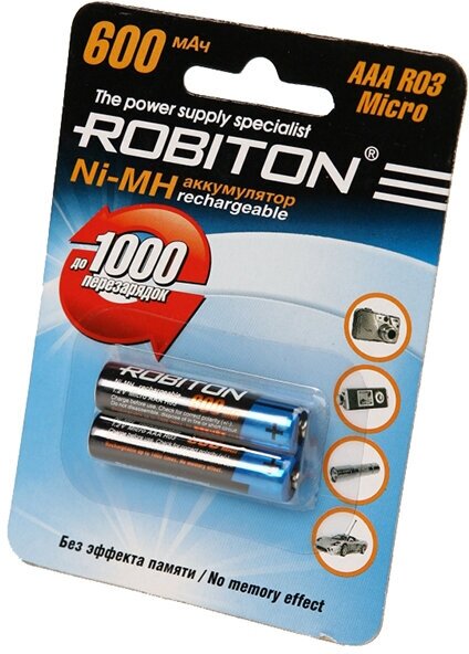 Robiton Аккумулятор Robiton Ni-MH AAA 600mAh BL2, 2шт (600MHAAA-2)