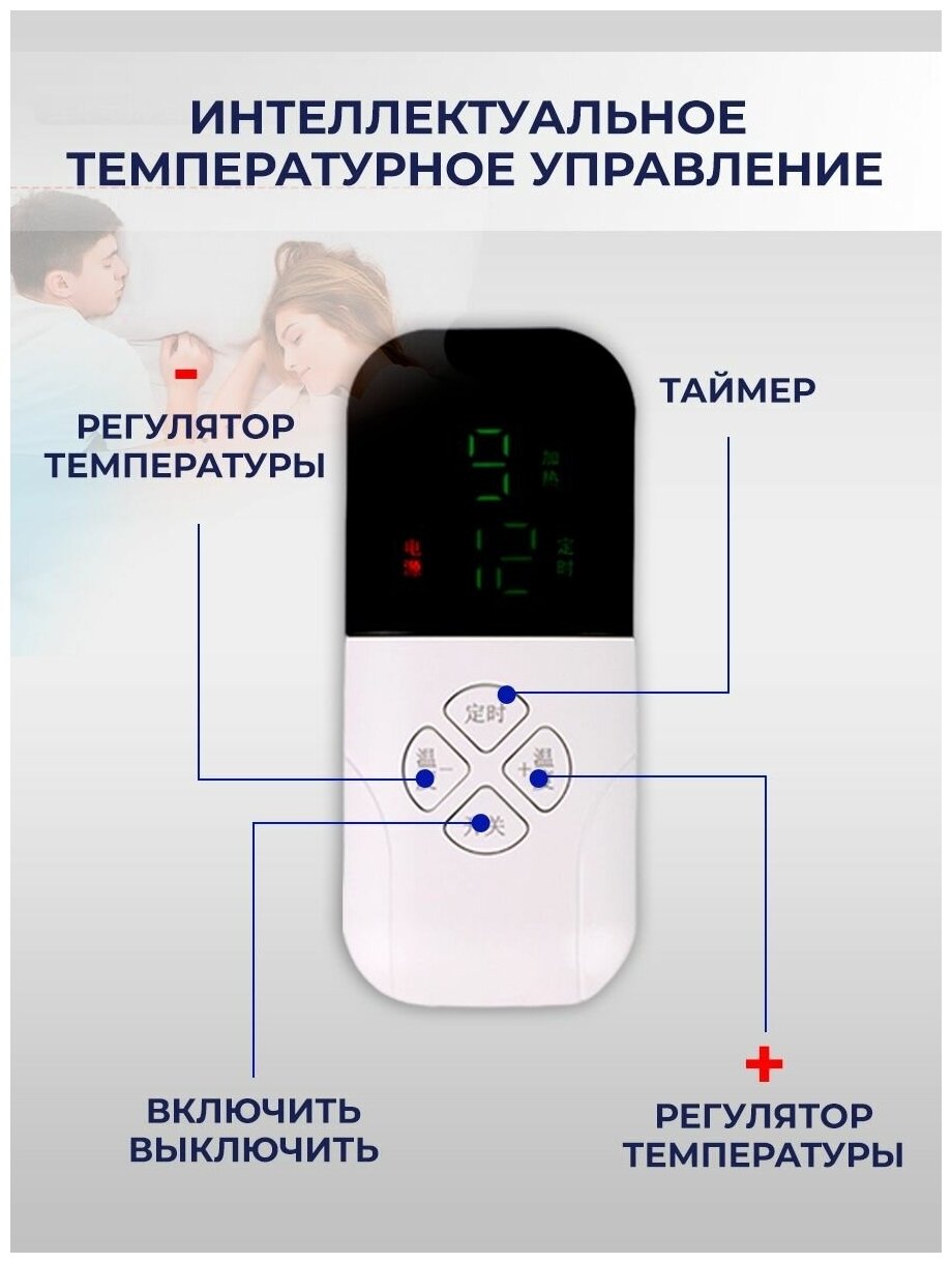 Одеяло с подогревом электрическое инфракрасное с тремя температурными режимами светлая клетка ребристый флис 65 W 1.5*0.8 м - фотография № 2