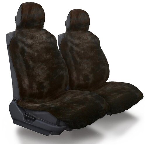Меховые накидки с подголовниками на водительское автокресло или сиденье переднего ряда из коричневого мутона чехлы в машину универсального размера 6294₽
