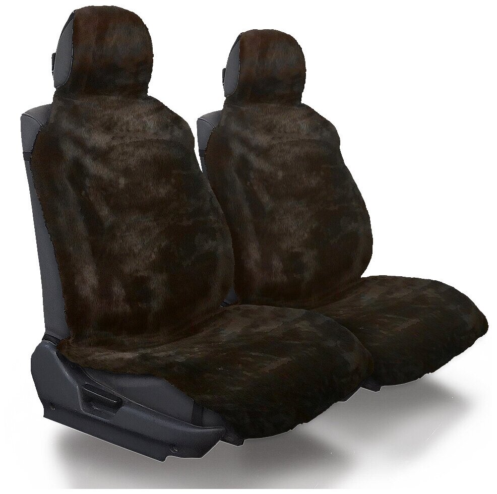 фото Комплект меховых накидок в салон автомобиля со слитными подголовниками на водительское автокресло или сиденье переднего ряда