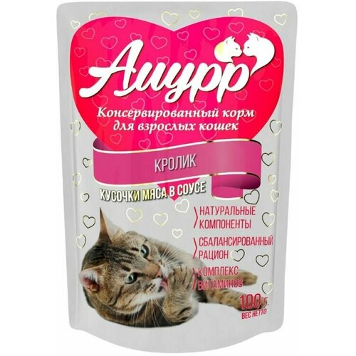 Амурр корм консервированный для кошек кусочки в соусе "Кролик", 100 г, 3 штуки