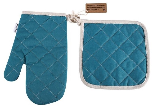 фото Набор кухонный прихватка-подставка под горячее + руковица (варежка). TuoTown, хлопок, прошитая.