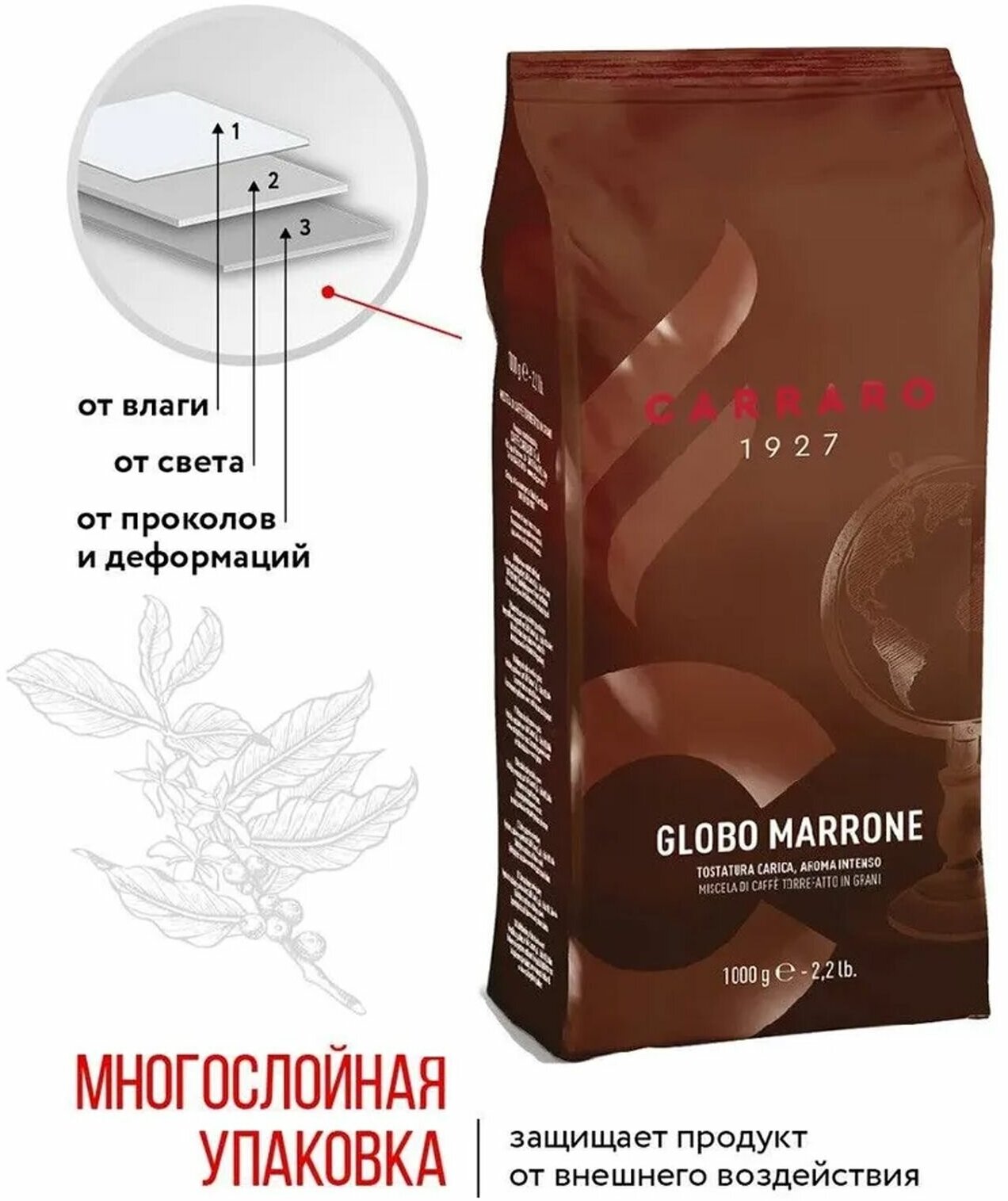 Кофе в зернах Carraro Globo Marrone (Глобо Марроне) 1кг - фотография № 7