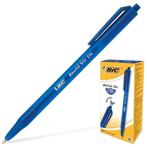 Ручка шариковая автоматическая BIC Round Stic Clic синяя (толщина линии 0.4 мм), 614075
