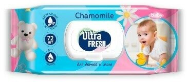 Ultra Fresh 72 шт Baby Влажные салфетки для детей и мам с клапаном