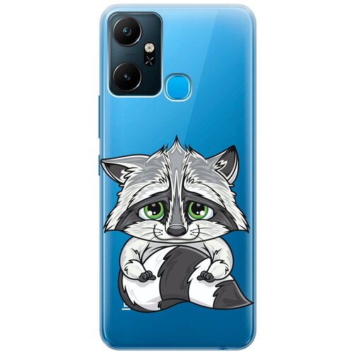 Силиконовый чехол с принтом Sad Raccoon для Infinix Smart 6 Plus / Инфиникс Смарт 6 Плюс df силиконовый чехол с отделением для карты для телефона infinix smart 6 plus на инфиникс смарт 6 плюс df incardcase 02 gray blue серо синий