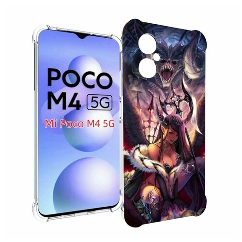 Чехол MyPads девушка с демоном на фоне женский для Xiaomi Poco M4 5G задняя-панель-накладка-бампер