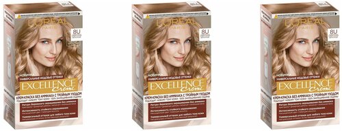 LOreal Paris Крем-краска для волос Excellence Creme без аммиака, 8U универсальный светло-русый, 3 штуки /