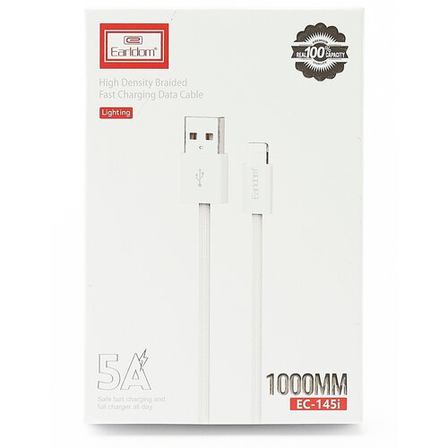 USB кабель Earldom EC-145i для iPhone, быстрая зарядка, 5А, белый кабель usb 8 pin earldom ec 060 1 0м круглый 2 1a ткань цвет красный чёрная вставка