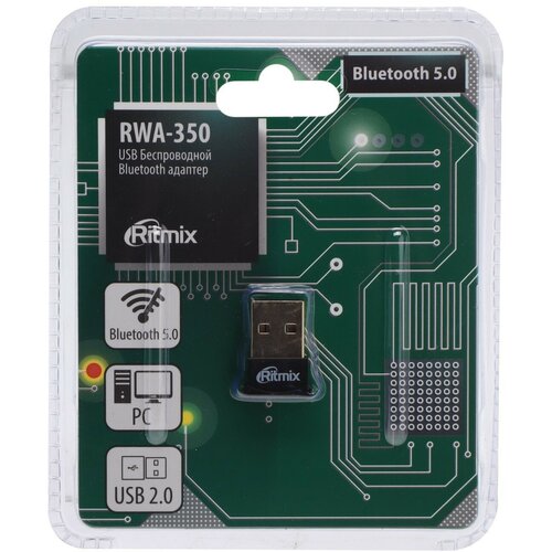 Bluetooth-адаптер RITMIX RWA-350, вер 5.0, USB, чёрный bluetooth адаптер ritmix rwa 350 вер 5 0 usb чёрный