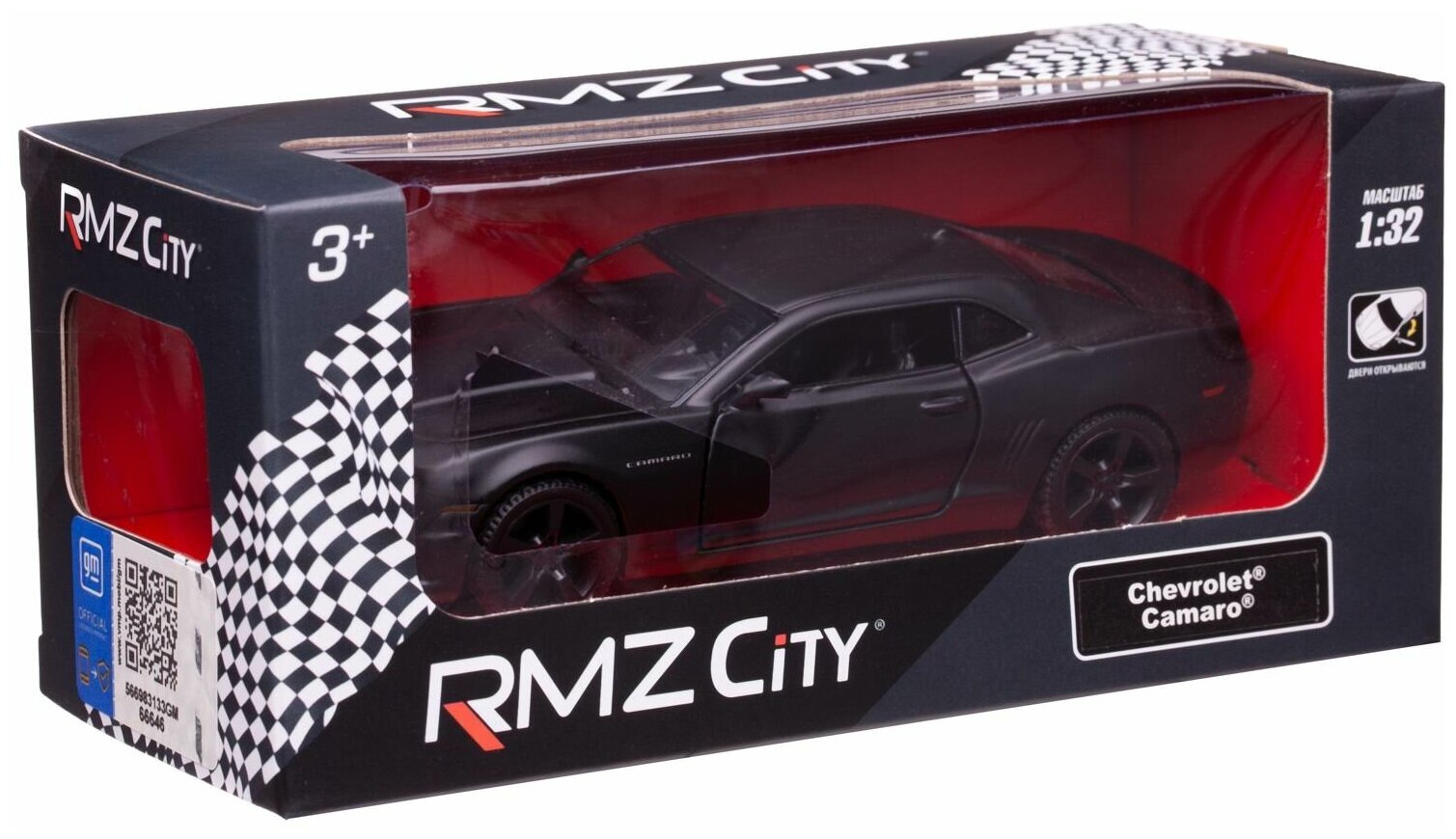 Машинка металлическая Uni-Fortune RMZ City серия 1:32 Chevrolet Camaro, инерционная, серый матовый цвет, двери открываются